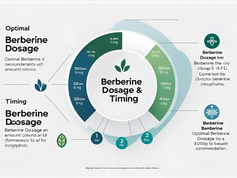 Visual guide showing optimal berberine dosage and timing for gut health benefits
