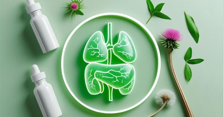 A collection of the best liver support supplements, including Milk Thistle and NAC, arranged around a glowing, healthy liver icon.