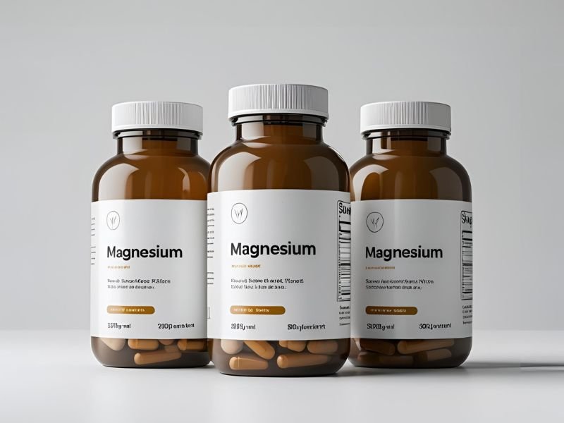 A review image showing three different bottles of the best magnesium for sleep on iHerb.
