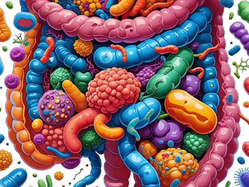 Illustration of diverse gut bacteria and microbiome for best probiotics 2025