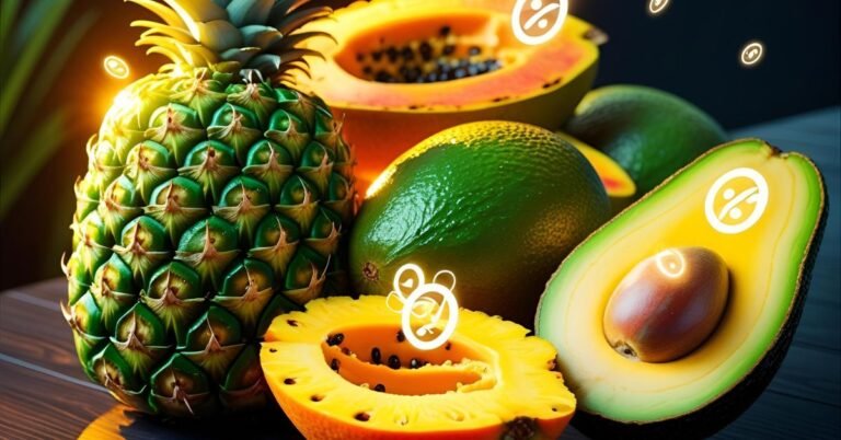 An image showing enzyme-rich foods like pineapple and papaya, illustrating the digestive enzymes benefits for gut health.