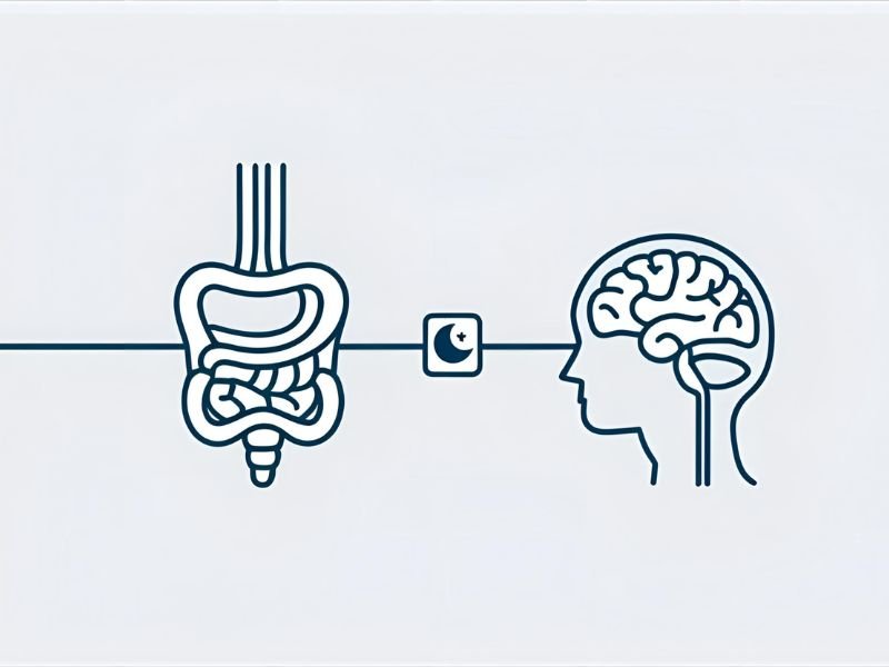 An infographic icon showing the gut-brain axis, explaining the link between gut health and sleep.