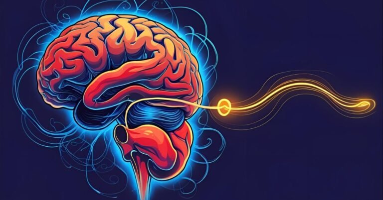 An illustration showing the gut-brain axis, explaining how stress affects digestion and how to calm it.
