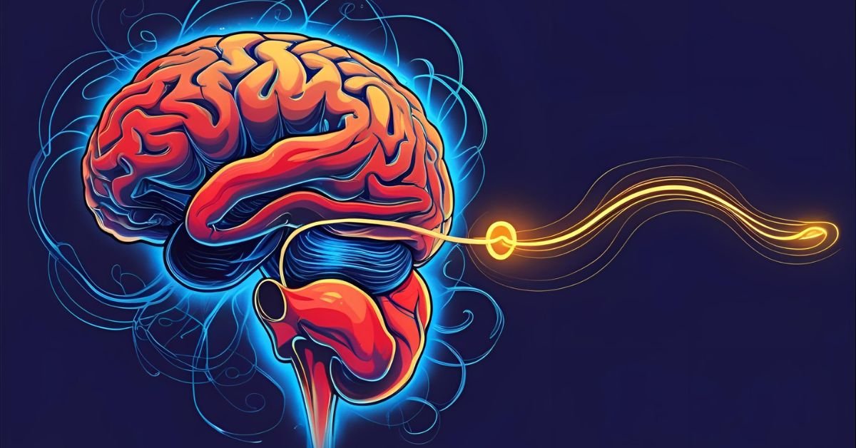 An illustration showing the gut-brain axis, explaining how stress affects digestion and how to calm it.