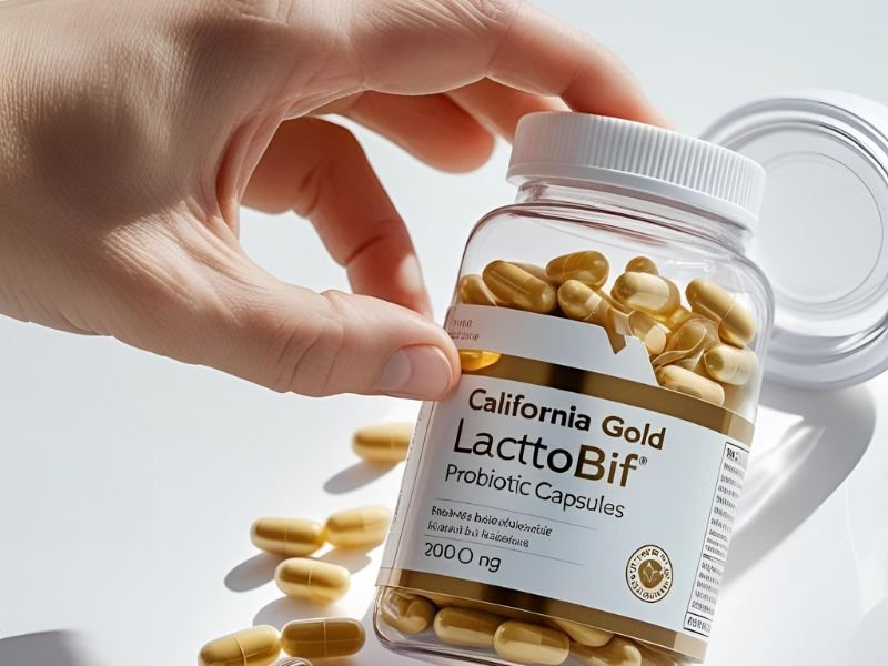 A bottle of California Gold Nutrition LactoBif, one of the best probiotics on iHerb often discussed by Reddit communities for gut health.