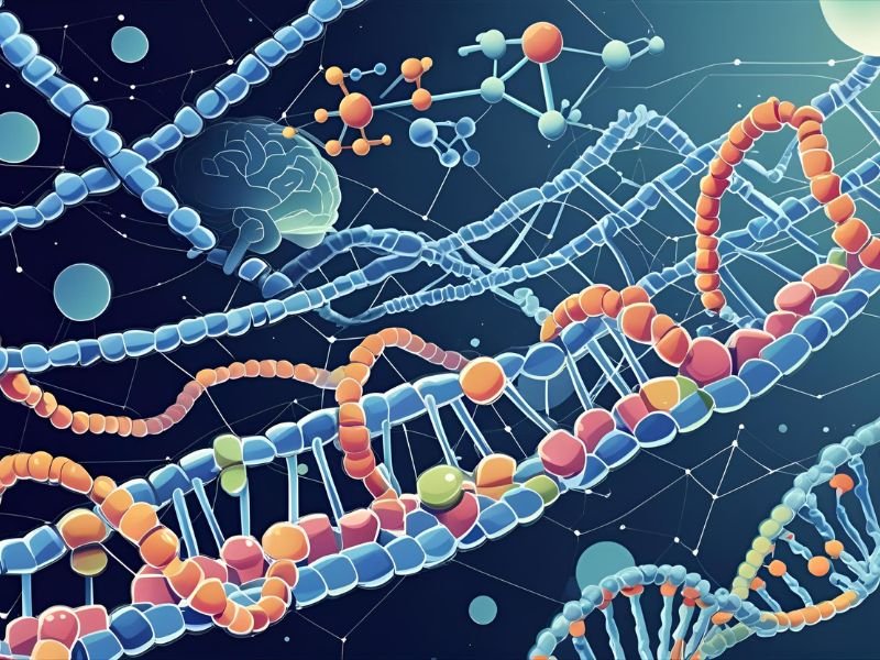 Scientific illustration showing sleep cycles and key molecules for rest and relaxation