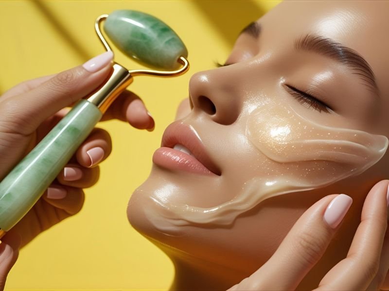 applying serum with jade roller