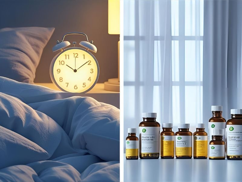 Illustration comparing good sleep habits with supplement use for effective sleep improvement