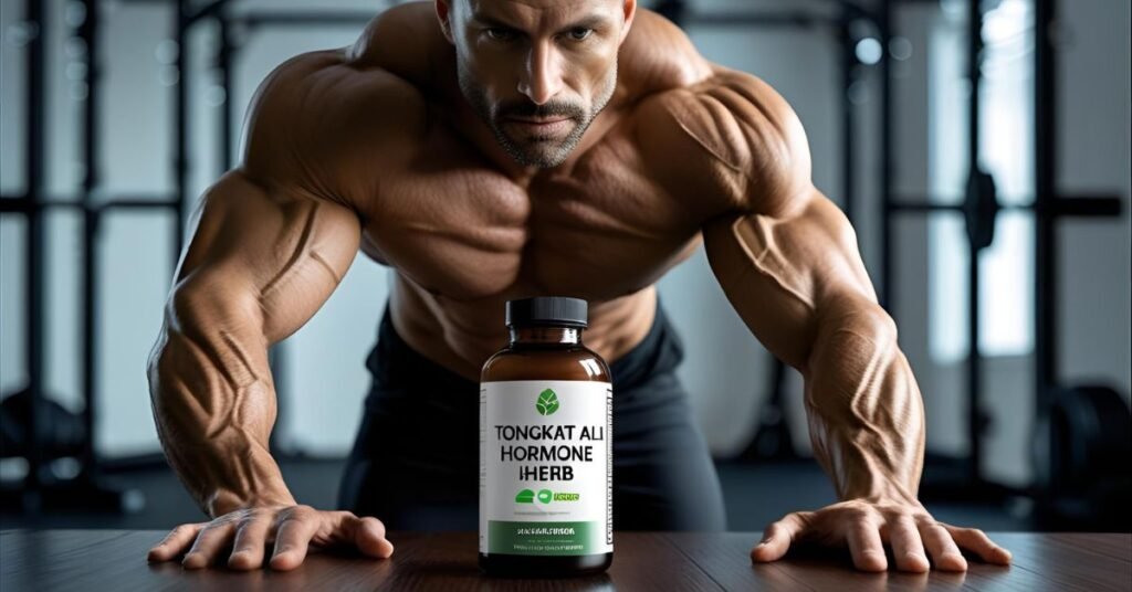 The Tongkat Ali plant root next to a bottle of Swanson supplements from iHerb, a key part of the best mens health supplements.