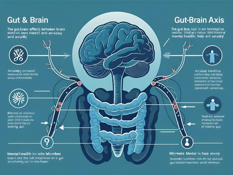 Gut-brain axis illustration highlighting probiotics' role in anxiety relief, 2025